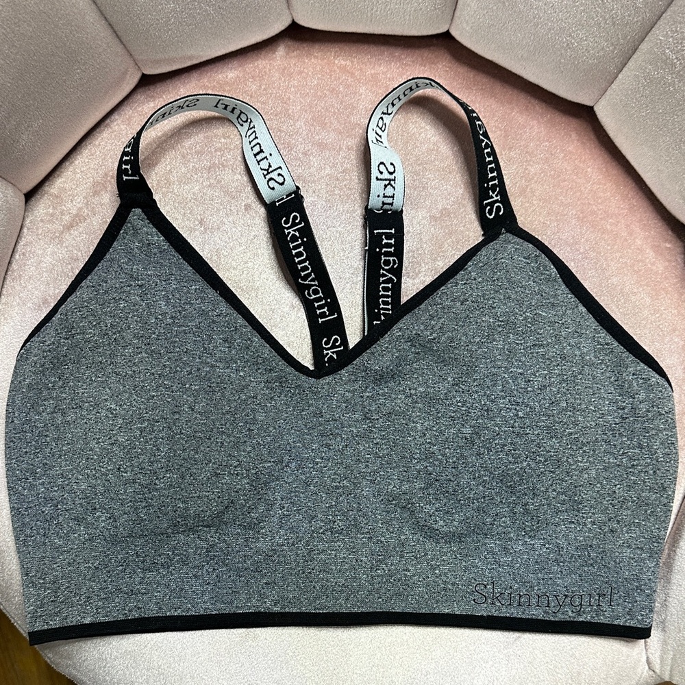 Skinnygirl Charcoal Sports Bra with Black Trim